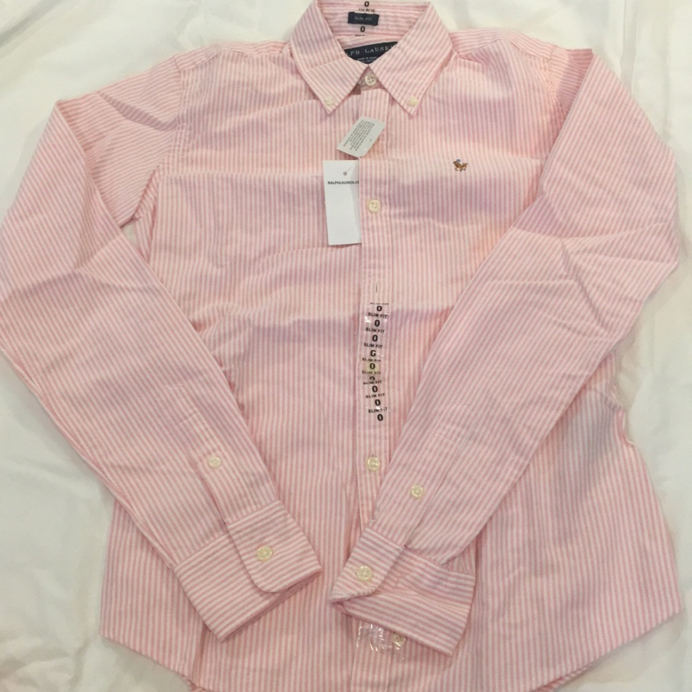 Ralph Lauren Skinny Fit Pink Stripe Oxford shirt